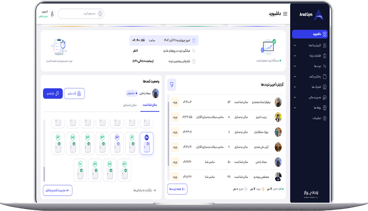 داشبورد نرم افزار باشگاهی زمان پرداز